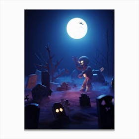 A Zombie Hand Breaking Through The Earth In A Dark Cemetery Fear Palpable In The Scarey Silhouette (6) Canvas Print