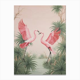 Vintage Japanese Inspired Bird Print Flamingo Canvas Print