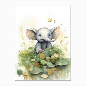 Elephant Painting Collecting Coins Watercolour 3 Canvas Print