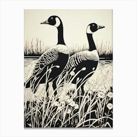 B&W Bird Linocut Canada Goose 3 Canvas Print