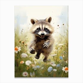 Cute Funny Tres Marias Raccoon Running On A Field 4 Canvas Print