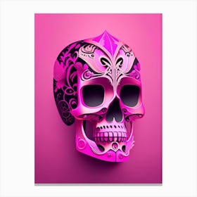 Skull With Abstract Elements 1 Pink Mexican Canvas Print