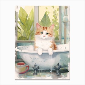 Turkish Cat In Bathtub Botanical Bathroom 6 Canvas Print