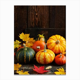 Autumn Gourds And Pumpkins Arranged For Thanksgiving Vibrant Hues Of Orange Yellow And Red Some (2) Canvas Print