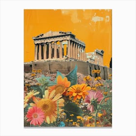 Athens   Floral Retro Collage Style 4 Canvas Print
