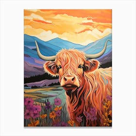 Colourful Highland Cow Portrait 4 Canvas Print