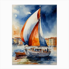 Sailboat In The Harbor Canvas Print