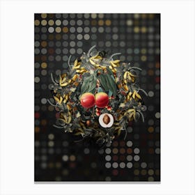 Vintage Peach Fruit Wreath on Dot Bokeh Pattern n.0855 Canvas Print
