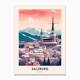 Vintage Winter Travel Poster Salzburg Austria 3 Canvas Print