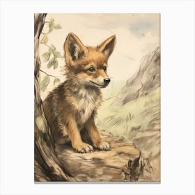 Storybook Animal Watercolour Coyote 4 Canvas Print