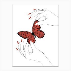 Holding Butterfly White Canvas Print