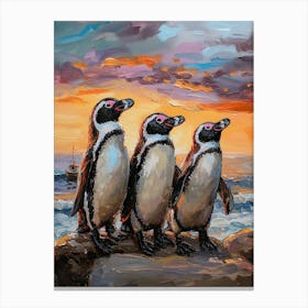 African Penguin Paradise Harbor Oil Painting 1 Canvas Print