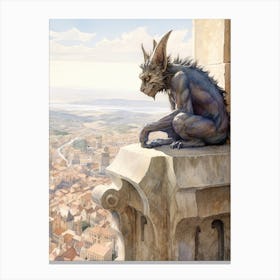 Gargoyle Watercolour In Toledo Spain Canvas Print