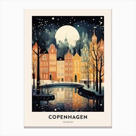 Winter Night  Travel Poster Copenhagen Denmark 2 Canvas Print