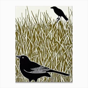 Crow Linocut Bird Canvas Print