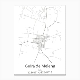 Guira De Melena,Cuba Minimalist Map Canvas Print