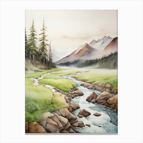 Watercolour Of A Mountain Stream.17 Canvas Print