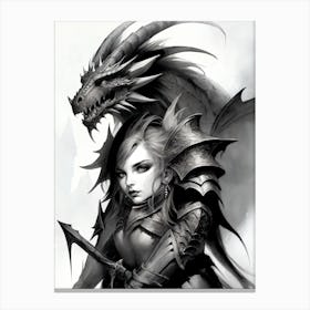 Dragonborn Black And White Painting (14) Canvas Print