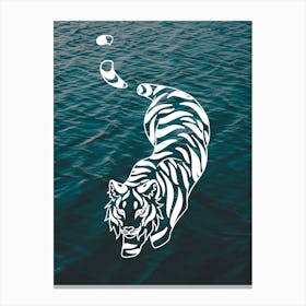 Tiger Ocean Sea Beach Blue Water Calming Minimalist Abstract Contemporary Eclectic Canvas Print
