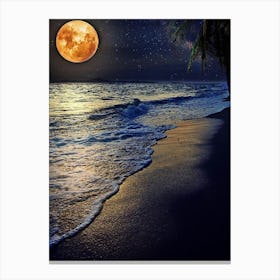 Full Moon Over The Beach Canvas Print