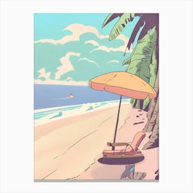 Beach Chair And Umbrella Canvas Print