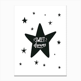 Sweet Dreams Star Black Super Scandi Kids Canvas Print