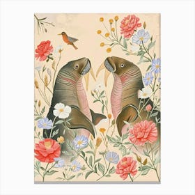 Folksy Floral Animal Drawing Walrus 2 Canvas Print