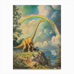Brachiosaurus In A Picturesque Rainbow Landscape 2 Canvas Print