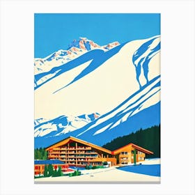Les Trois Vallées, France Midcentury Vintage Skiing Poster Canvas Print
