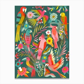 Happy Parrots Jungle Canvas Print