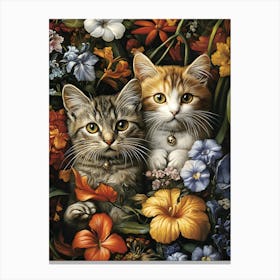 Kittens In Flowers Canvas Print