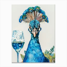 Peacock With Wine Glass 2 Canvas Print