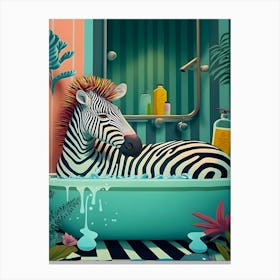 Cute Zebra In A Tub Bathroom Canvas Print