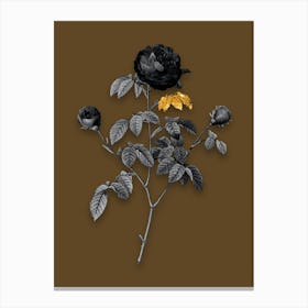 Vintage Agatha Rose in Bloom Black and White Gold Leaf Floral Art on Coffee Brown n.1105 Canvas Print