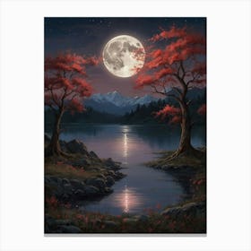 Full Moon Over Lake 1 Canvas Print