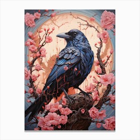 Crow In Blossom Canvas Print
