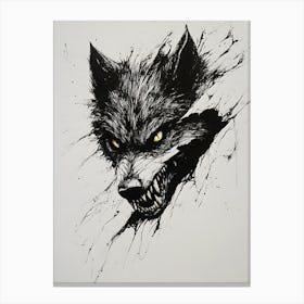 Angry Wolf Watching from Wall Hole 16 Canvas Print