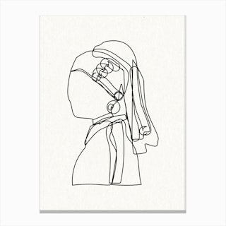 The Girl With The Pearl Earring Outline Canvas Print