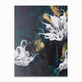 Green Gold And White Flowers Painting 1 Canvas Print