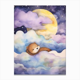 Baby Otter Sleeping In The Clouds Canvas Print