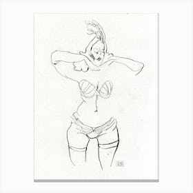 Hand pencil drawing of beautiful burlesque woman 1 Canvas Print