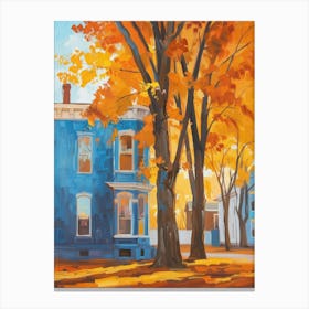 Blue House In Fall 1 Canvas Print