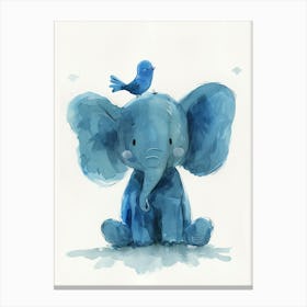 Small Joyful Elephant With A Bird On Its Head 16 Canvas Print