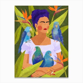 Frida and birds Canvas Print