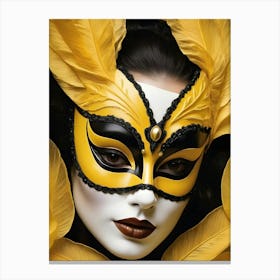 A Woman In A Carnival Mask, Yellow And Black (24) Canvas Print