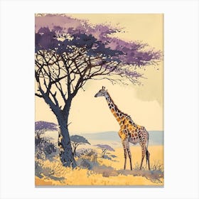 Lilac Giraffe Watercolour Inspired Illustration Under The Acacia Tree 2 Canvas Print