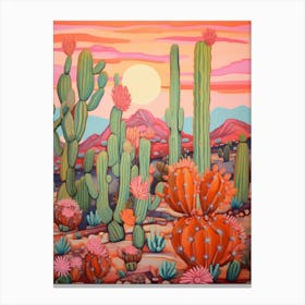 Cactus In The Desert Painting Ferocactus 1 Canvas Print