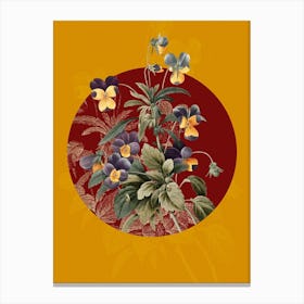 Vintage Botanical Johnny Jump Up Viola tricolor on Circle Red on Yellow n.0250 Canvas Print