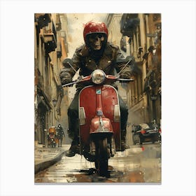 Skeleton On A Moped 1 Canvas Print