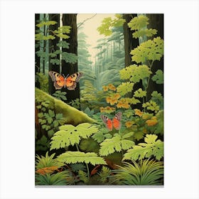 Butterflies In The Woodland Japanese Style Painting 2 Canvas Print